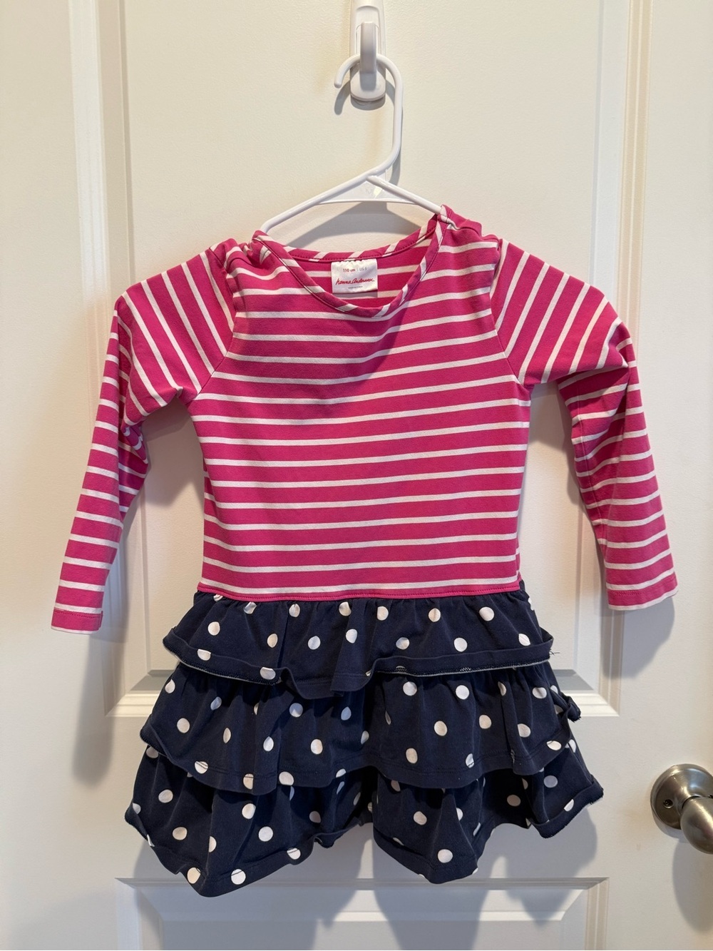 Hanna Andersson Pink Striped Polka Dot Ruffle Dress Girls Size 5 (110 cm)